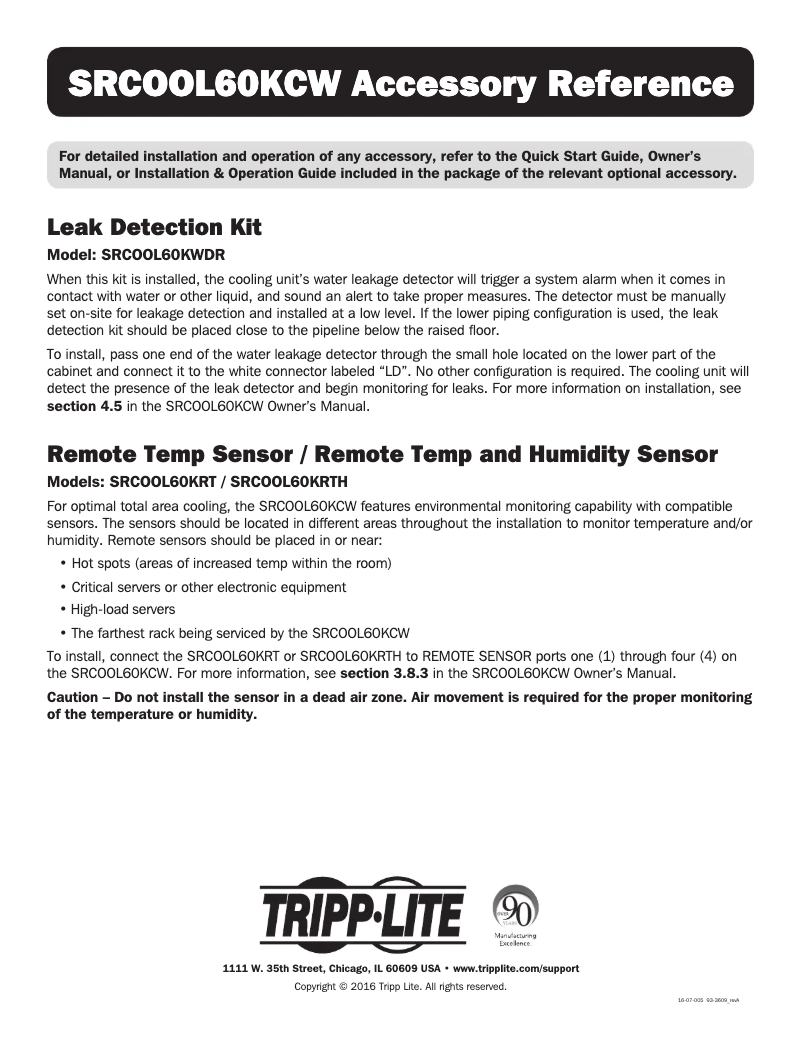 Page n°1 - Manuel utilisateur Tripp Lite SRCOOL60KRTH