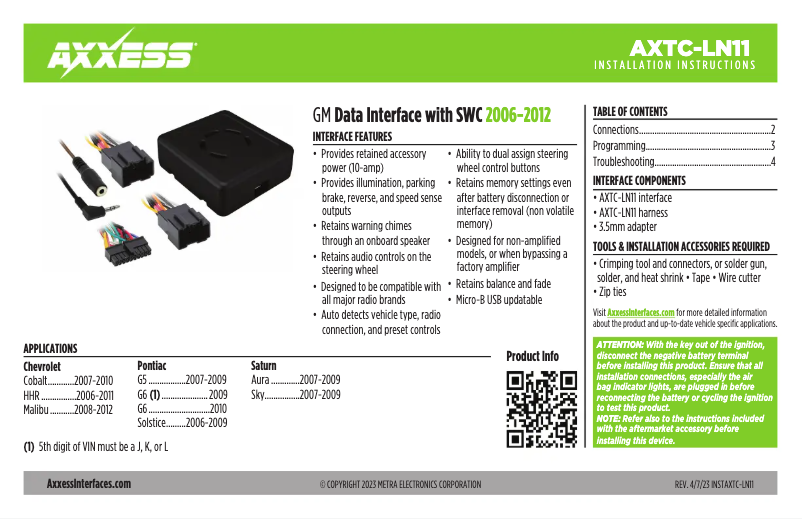Page 1 de la notice Manuel utilisateur AXESS AXTC-LN11