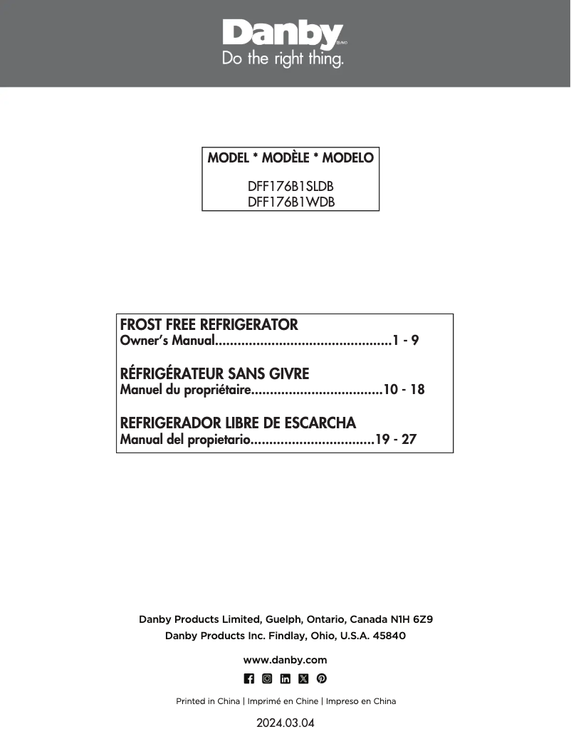 Image de la première page du manuel de l'appareil DFF176B1WDB