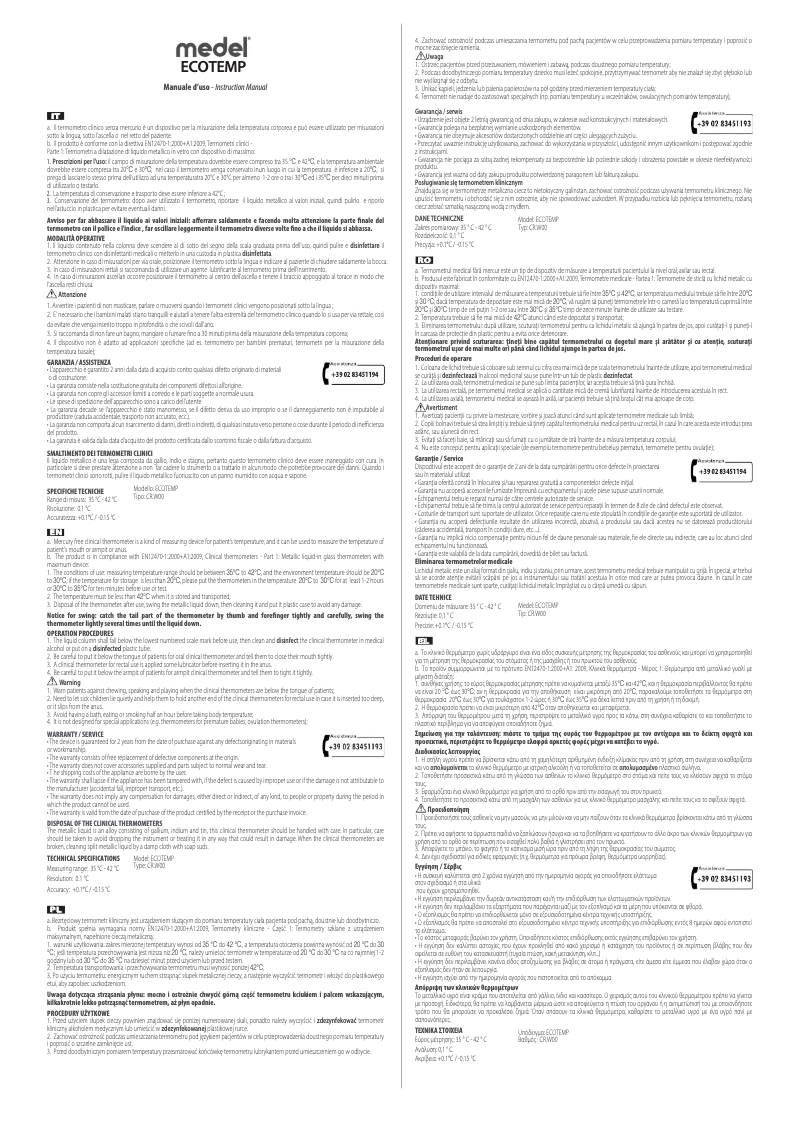 Page n°1 - Manuel utilisateur Medel ECOtemp