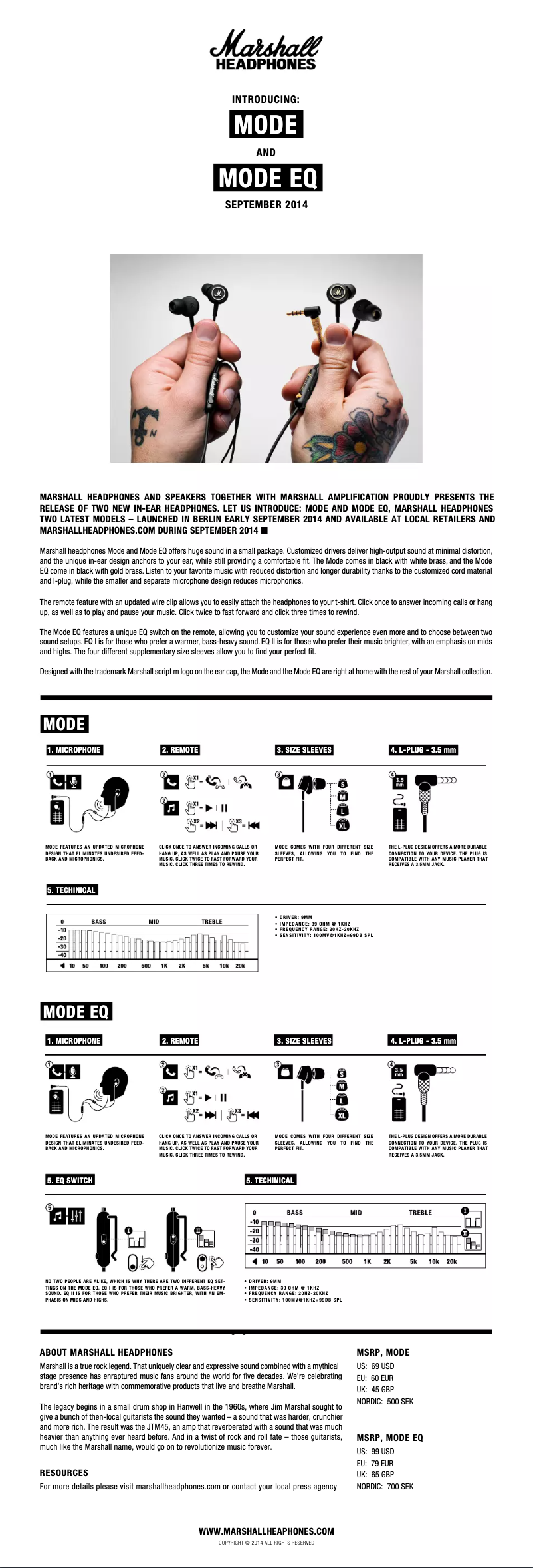 Page n°1 - Fiche technique Marshall Mode