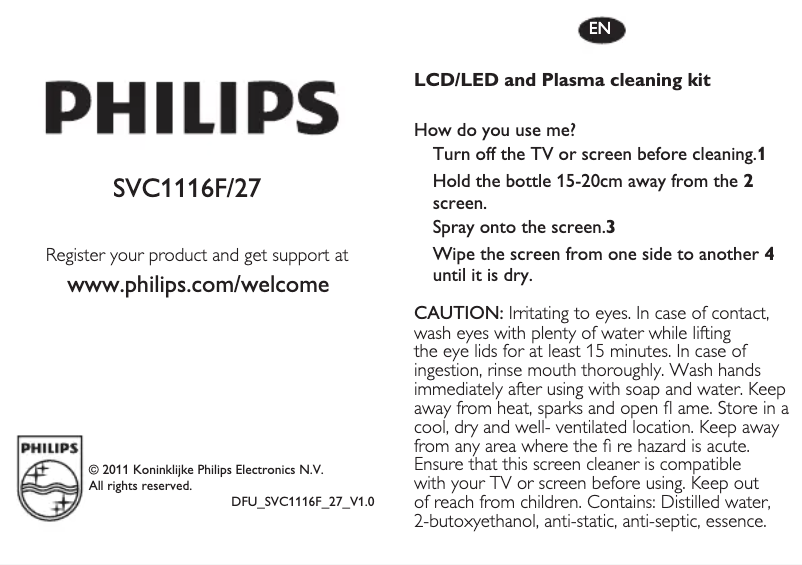 Page 1 de la notice Manuel utilisateur Philips SVC1116F