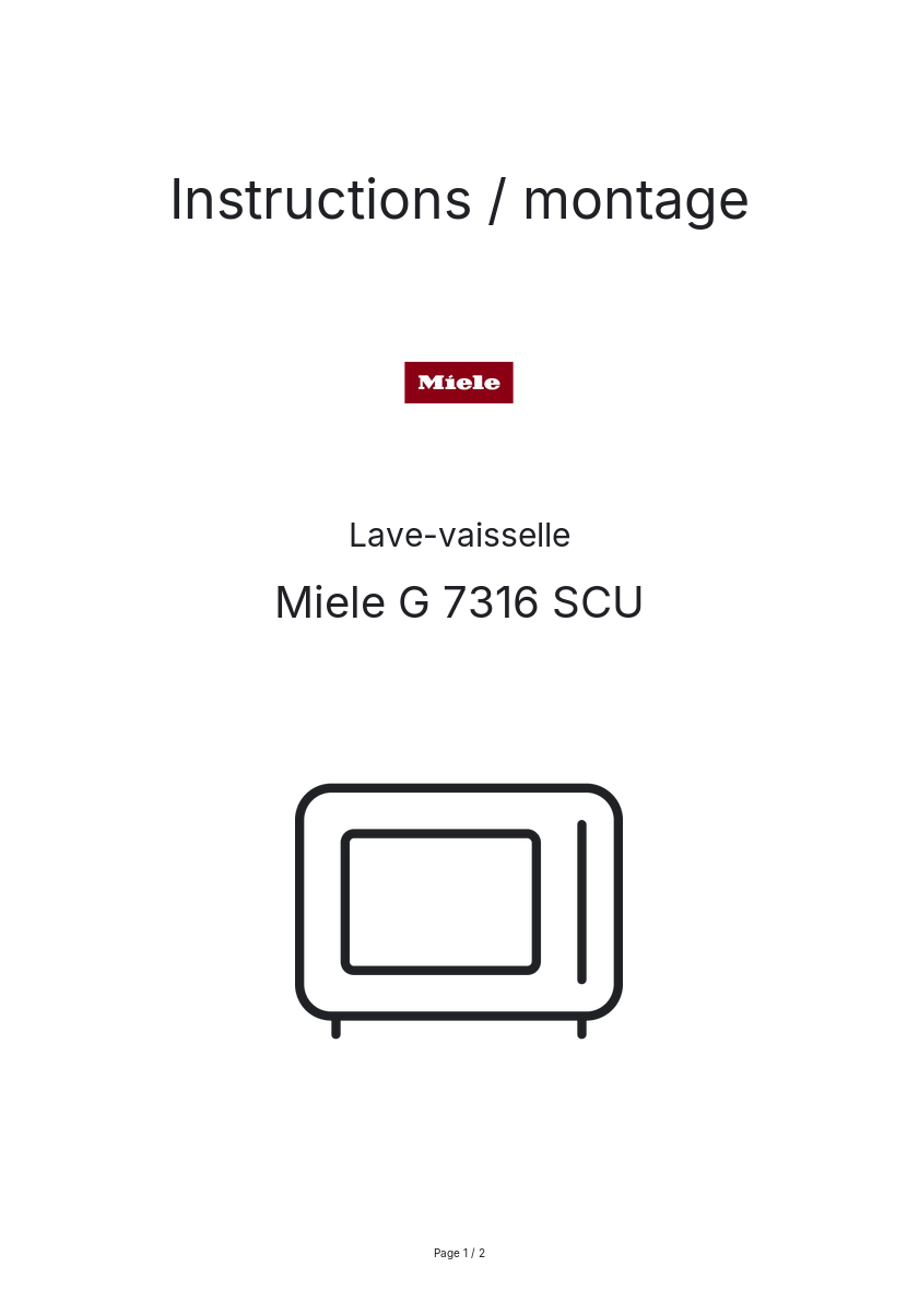 Page n°1 - Instructions / montage Miele G 7316 SCU