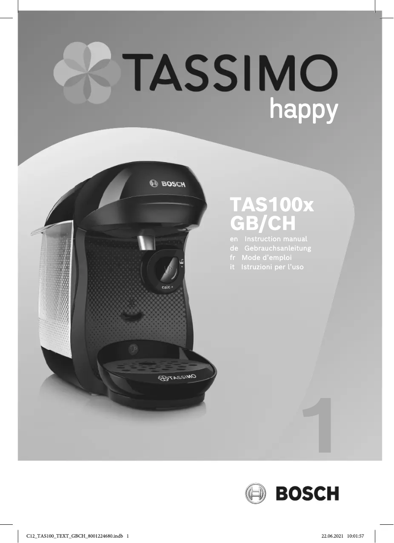 Page 1 de la notice Manuel utilisateur Bosch Tassimo Happy TAS1002N6