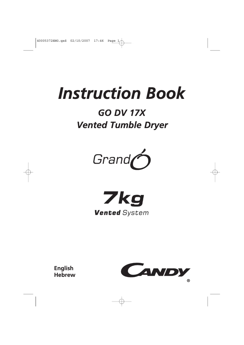 Page 1 de la notice Manuel utilisateur Candy GO DV 17X-ISR