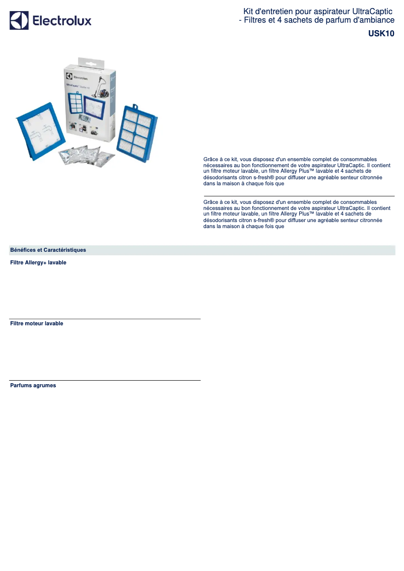 Page 1 de la notice Manuel utilisateur Electrolux USK10