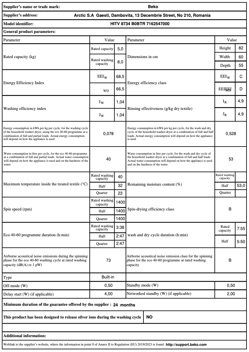Page 1 de la notice Brochure Beko HITV 8734 B0BTR