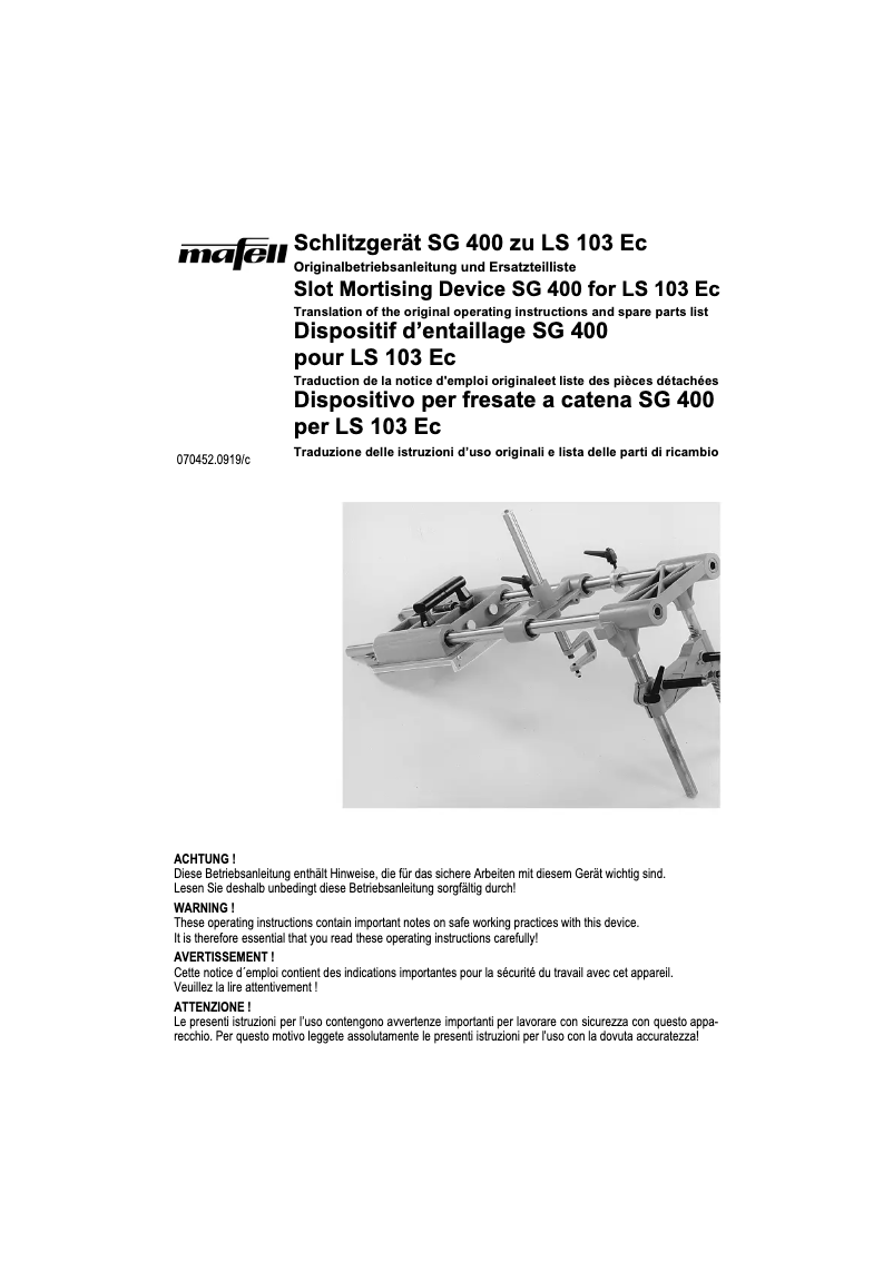 Page 1 de la notice Manuel utilisateur Mafell SG 400