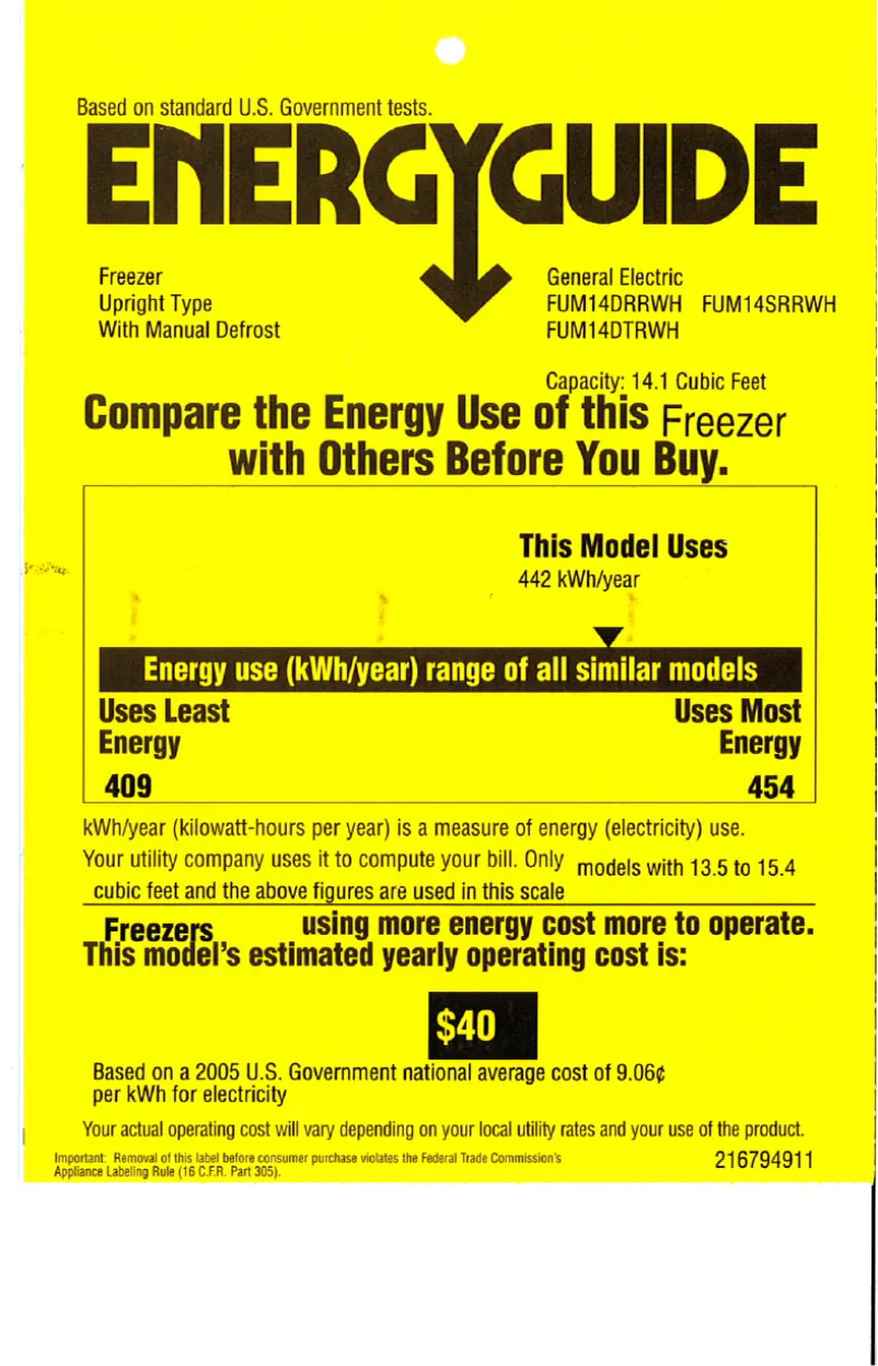 Página 1 del manual Etiqueta energética GE FUM14SRRWH
