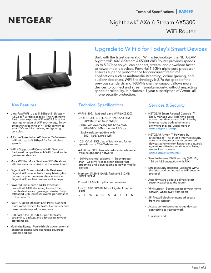Page 1 de la notice Fiche technique Netgear Nighthawk RAX49S
