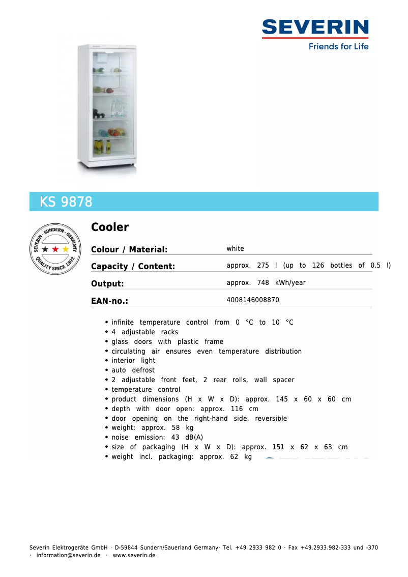 Page n°1 - Fiche technique Severin KS 9878