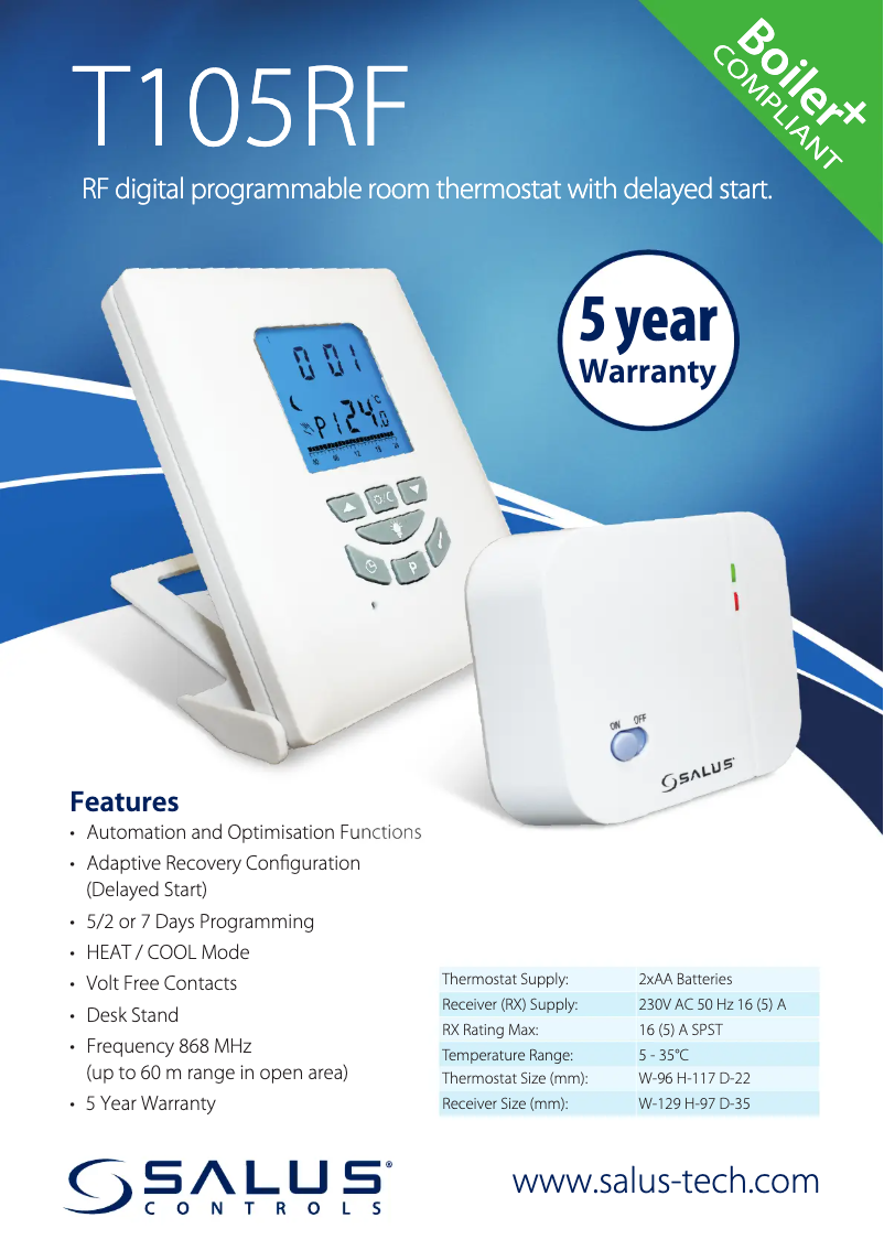 Page 1 de la notice Fiche technique Salus T105RF
