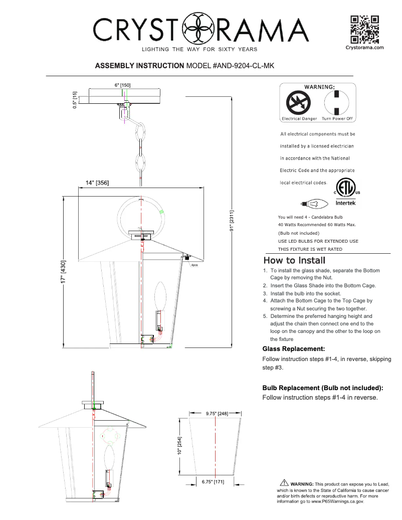 Page n°1 - Manuel utilisateur Crystorama Andover AND-9204-CL-MK