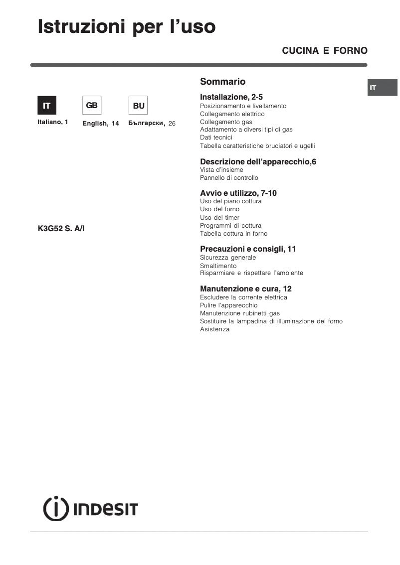Page n°1 - Manuel utilisateur Indesit K3G52S.A(X)
