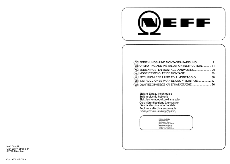 Page 1 of the manual User Manual Neff M1113N1