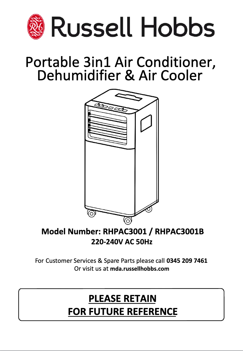 Page 1 de la notice Manuel utilisateur Russell Hobbs RHPAC3001B