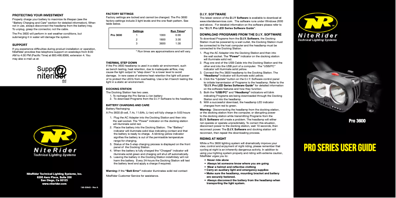 Page n°1 - Manuel utilisateur NiteRider Pro 3600