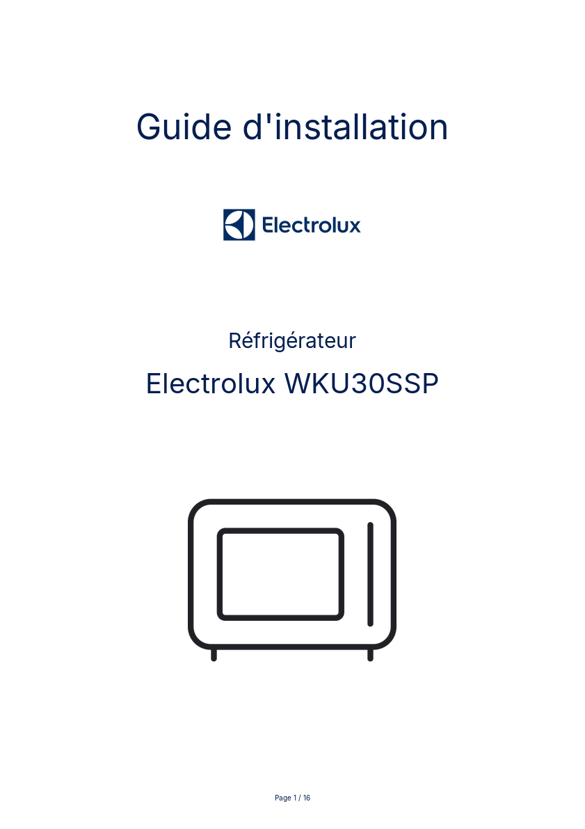 Page n°1 - Guide d'installation Electrolux WKU30SSP