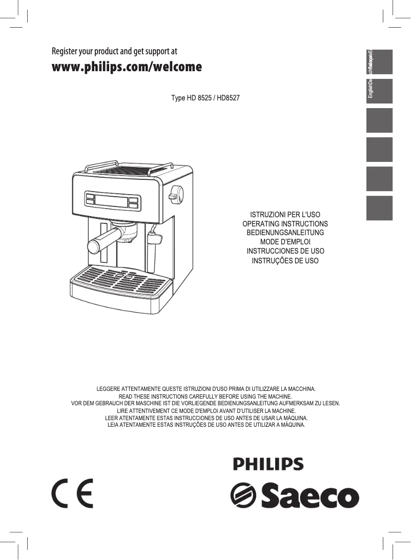 Page 1 de la notice Manuel utilisateur Philips Saeco Estrosa HD8525