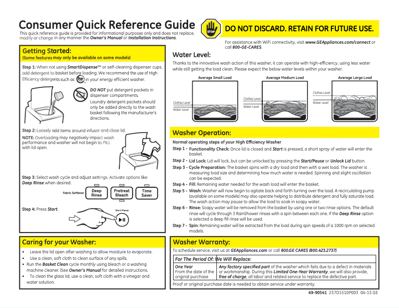 Page 1 de la notice Manuel utilisateur GE GTW860SSJWS
