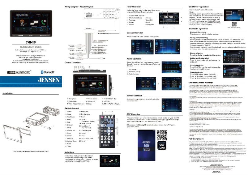 Page 1 de la notice Guide de démarrage rapide Jensen CMM10