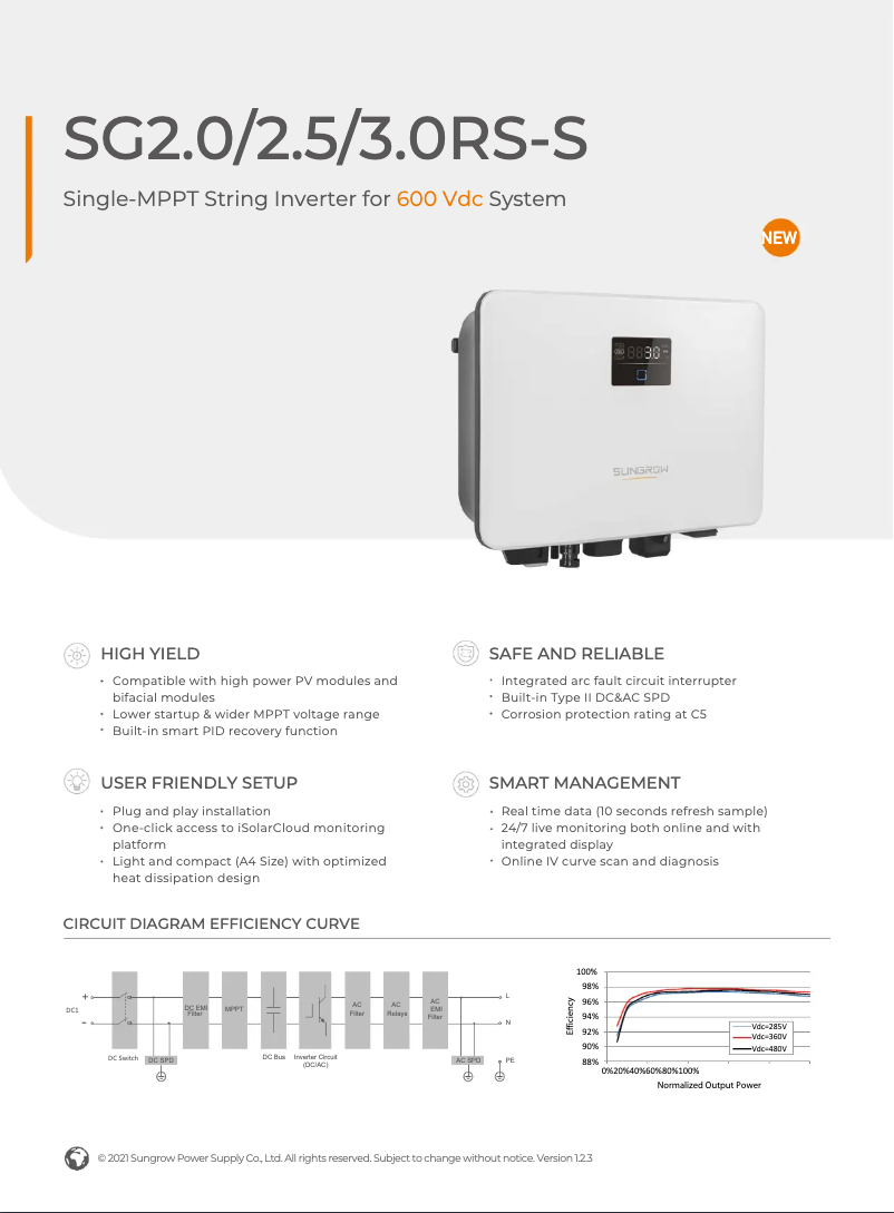 Página 1 del manual Ficha técnica Sungrow SG2.5RS-S