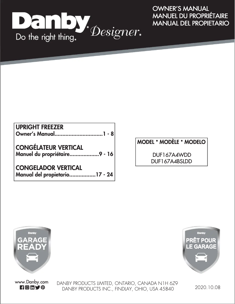 Page 1 de la notice Manuel utilisateur Danby DUF167A5WDD