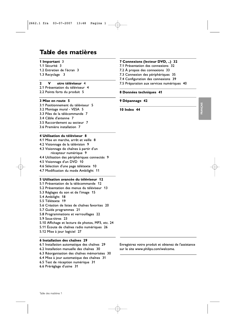 Image de la première page du manuel de l'appareil Cineos 37PFL9642D