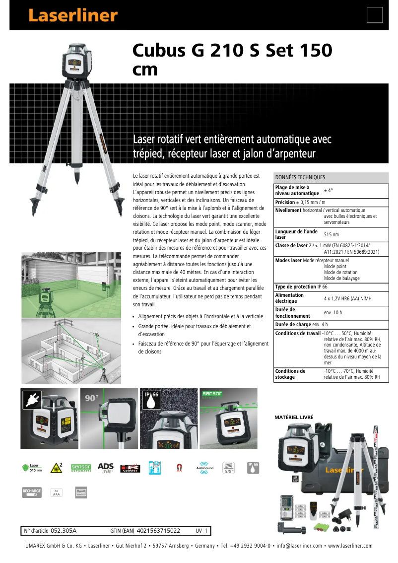 Página 1 del manual Ficha técnica Laserliner Cubus G 210 S