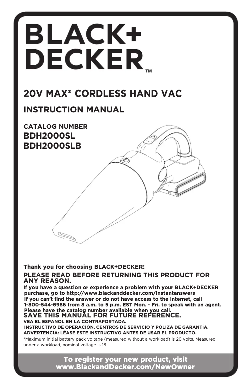 Page 1 de la notice Manuel utilisateur Black & Decker BDH2000SL