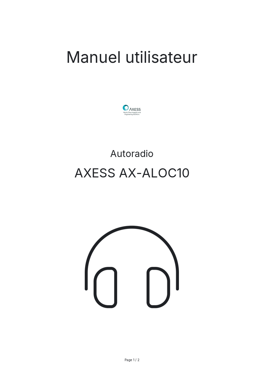 Page n°1 - Manuel utilisateur AXESS AX-ALOC10