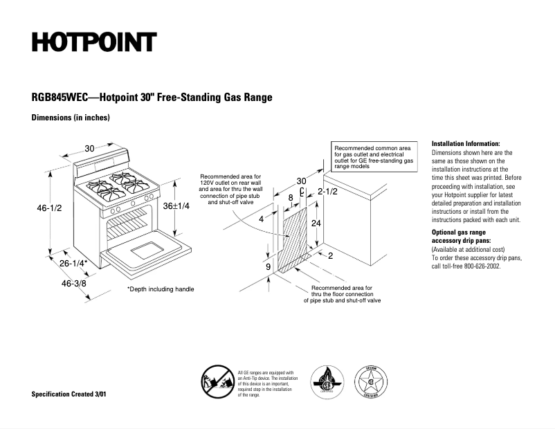 Page 1 de la notice Fiche technique Hotpoint RGB845WECWW