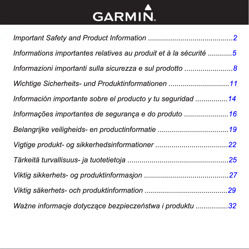 Page n°1 - Instructions de sécurité Garmin Zumo 350LM
