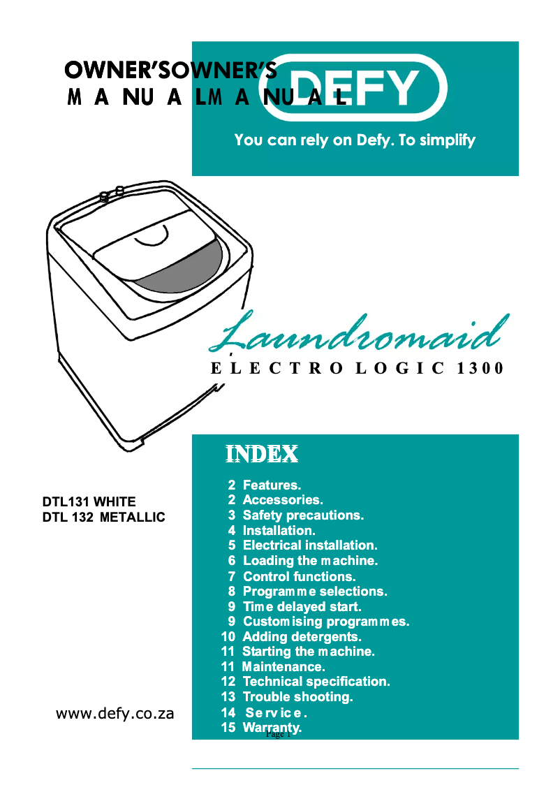 Page 1 de la notice Manuel utilisateur Defy DTL 131