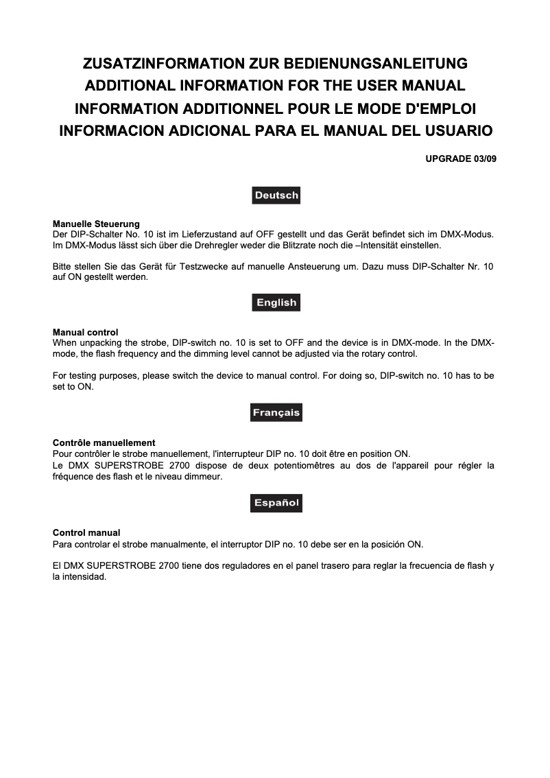 Page n°1 - Manuel utilisateur Eurolite DMX Superstrobe 2700