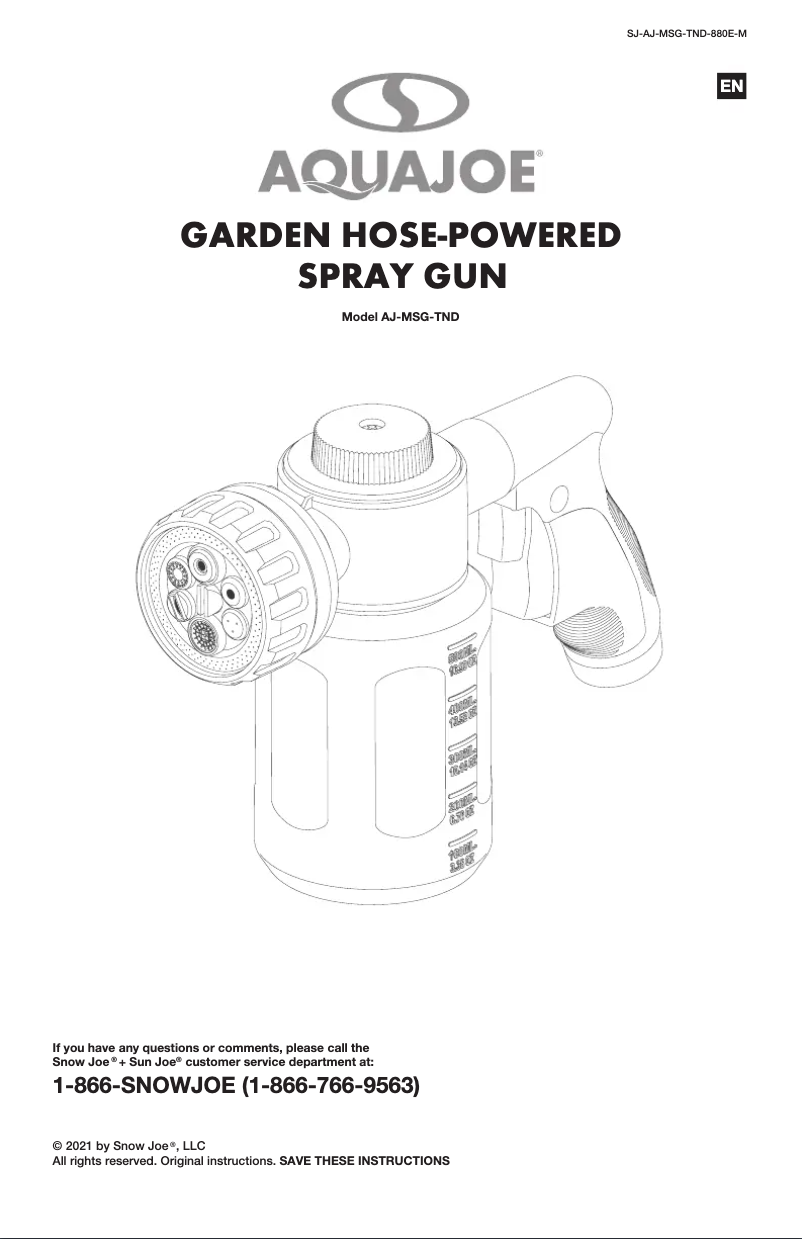 Page 1 de la notice Manuel utilisateur Aqua Joe AJ-MSG-TND