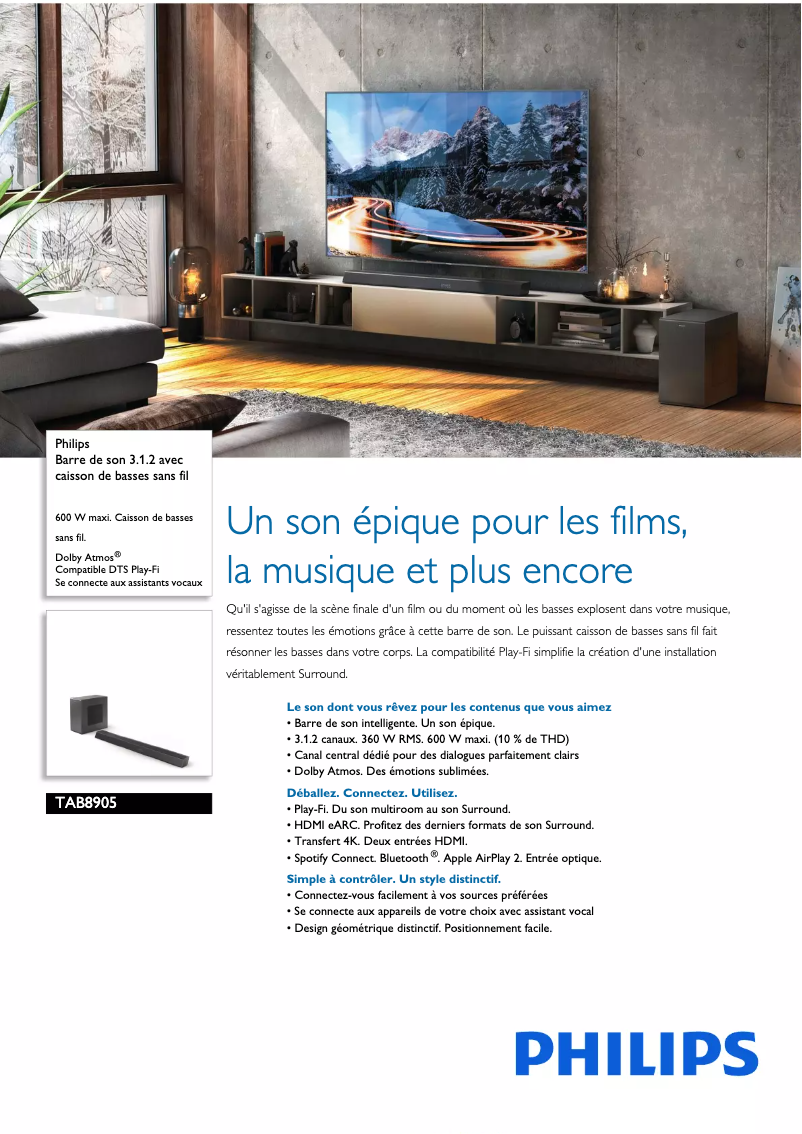 Page n°1 - Fiche technique Philips TAB8905