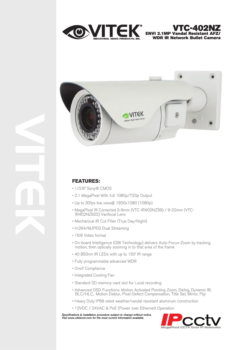 Image de la première page du manuel de l'appareil VTC-IR402NZ