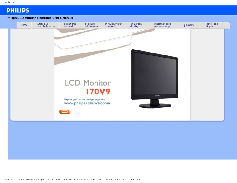 First page image of the manual for 170V9FB