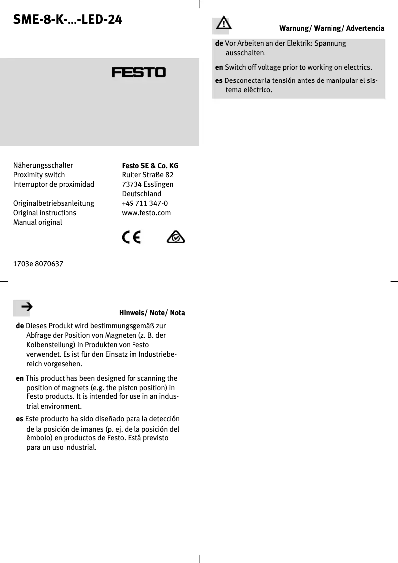 Page 1 de la notice Manuel utilisateur Festo SME-8-K-LED-24