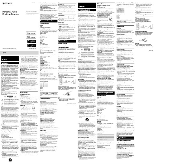 Página 1 del manual Manual de usuario Sony ZS-S3iP