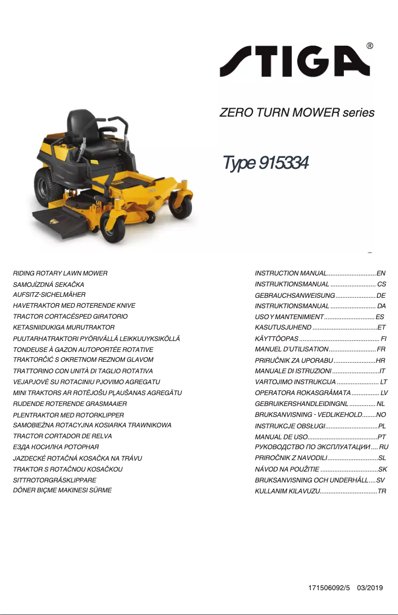 Page n°1 - Manuel utilisateur Stiga ZT 5132 T