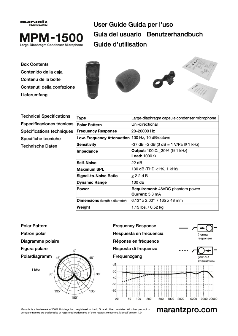 Page 1 de la notice Manuel utilisateur Marantz MPM-1500