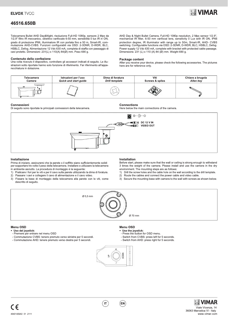Page 1 de la notice Manuel utilisateur Vimar ELVOX 46516.650B