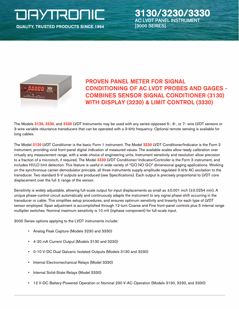 Page 1 de la notice Fiche technique Daytronic 3230G