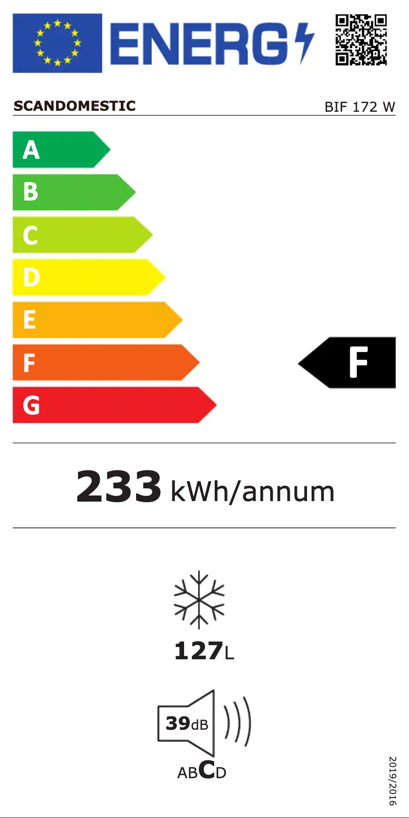 Page n°1 - Label énergétique Scandomestic BIF 172 W