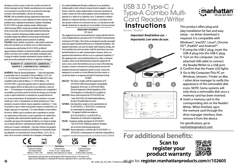 Imagen de la primera página del manual del dispositivo 102605