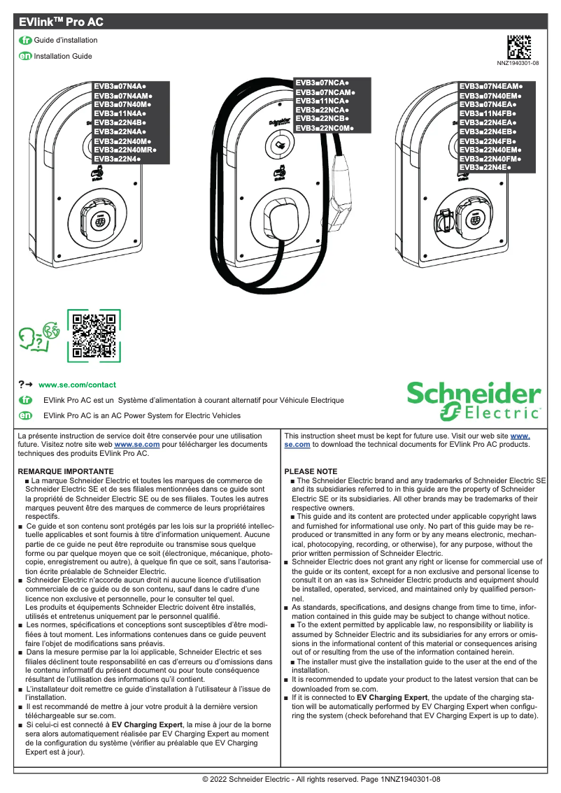Image de la première page du manuel de l'appareil EVlink Pro AC