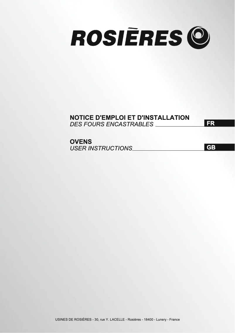 Page 1 de la notice Manuel utilisateur Rosieres RFA 1 NX