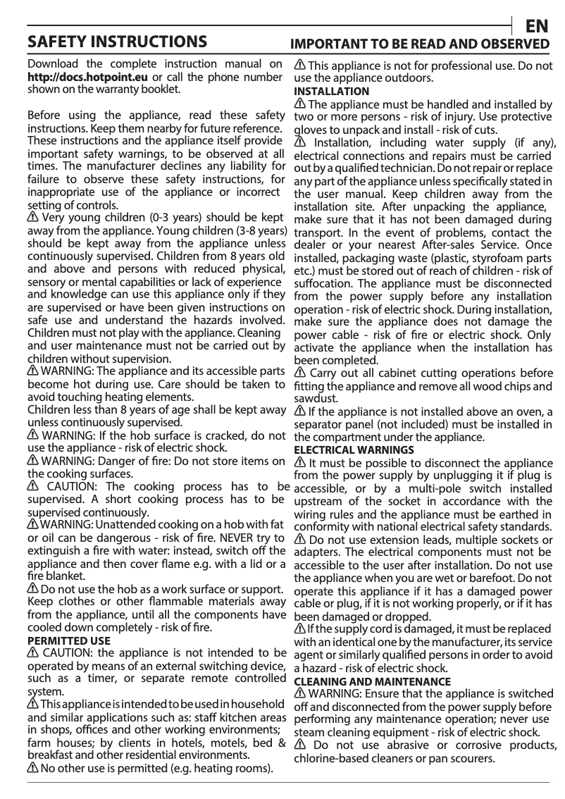 Page n°1 - Mode d'emploi Hotpoint HR 612 C H